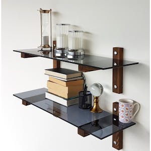 Étagère murale en verre fumé - supports bois foncé (lot de 2) LHASA